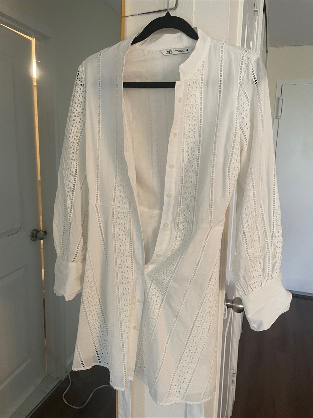 Zara White Eyelet Button-Front Tunic